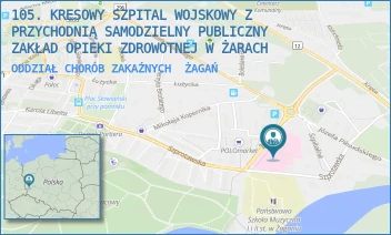 ODDZIAŁ CHORÓB ZAKAŹNYCH - 105. KRESOWY SZPITAL WOJSKOWY Z PRZYCHODNIĄ SAMODZIELNY PUBLICZNY ZAKŁAD OPIEKI ZDROWOTNEJ W ŻARACH - UL. ŻELAZNA 1A, ŻAGAŃ