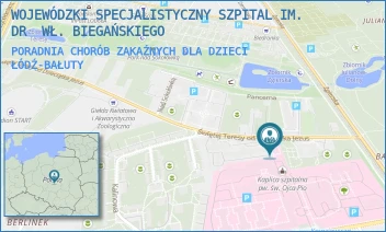 PORADNIA CHORÓB ZAKAŹNYCH DLA DZIECI - WOJEWÓDZKI SPECJALISTYCZNY SZPITAL IM. DR  WŁ. BIEGAŃSKIEGO - UL. GEN. KAROLA KNIAZIEWICZA 1/5,  ŁÓDŹ-BAŁUTY