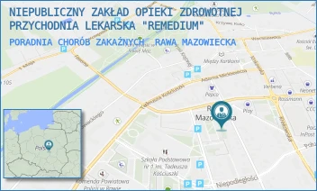 PORADNIA CHORÓB ZAKAŹNYCH - NIEPUBLICZNY ZAKŁAD OPIEKI ZDROWOTNEJ PRZYCHODNIA LEKARSKA "REMEDIUM" - UL. POLNA 2B,  RAWA MAZOWIECKA