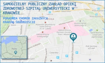 PORADNIA CHORÓB ZAKAŹNYCH - SAMODZIELNY PUBLICZNY ZAKŁAD OPIEKI ZDROWOTNEJ SZPITAL UNIWERSYTECKI W KRAKOWIE - UL. JANA I JĘDRZEJA ŚNIADECKICH 10,  KRAKÓW-ŚRÓDMIEŚCIE