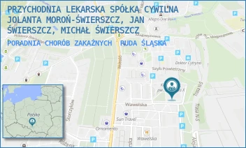 PORADNIA CHORÓB ZAKAŹNYCH - PRZYCHODNIA LEKARSKA SPÓŁKA CYWILNA JOLANTA MOROŃ-ŚWIERSZCZ, JAN ŚWIERSZCZ, MICHAŁ ŚWIERSZCZ - UL. WAWELSKA 7,  RUDA ŚLĄSKA