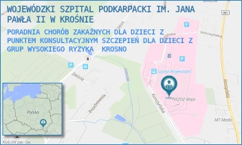 PORADNIA CHORÓB ZAKAŹNYCH DLA DZIECI Z PUNKTEM KONSULTACYJNYM SZCZEPIEŃ DLA DZIECI Z GRUP WYSOKIEGO RYZYKA - WOJEWÓDZKI SZPITAL PODKARPACKI IM. JANA PAWŁA II W KROŚNIE - UL. KORCZYŃSKA 57,  KROSNO
