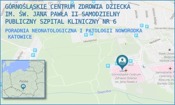 PORADNIA NEONATOLOGICZNA I PATOLOGII NOWORODKA - GÓRNOŚLĄSKIE CENTRUM ZDROWIA DZIECKA IM. ŚW. JANA PAWŁA II SAMODZIELNY PUBLICZNY SZPITAL KLINICZNY NR 6 - UL. MEDYKÓW 16,  KATOWICE