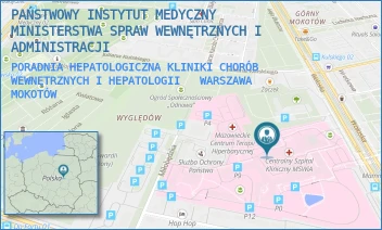 PORADNIA HEPATOLOGICZNA KLINIKI CHORÓB WEWNĘTRZNYCH I HEPATOLOGII  - PAŃSTWOWY INSTYTUT MEDYCZNY MINISTERSTWA SPRAW WEWNĘTRZNYCH I ADMINISTRACJI - WOŁOSKA 137,  WARSZAWA MOKOTÓW